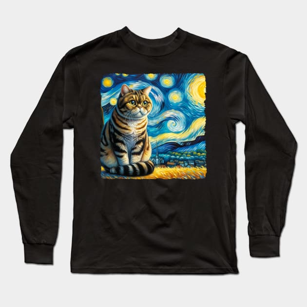 Manx Starry Night Inspired - Artistic Cat Long Sleeve T-Shirt by starry_night